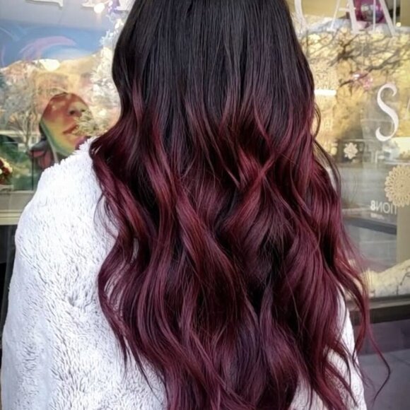 16 In Ombre Body Wave Black & Burgundy Clip in hair extensions set - Picture 3 of 5